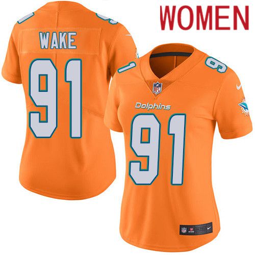 Women Miami Dolphins #91 Cameron Wake Nike Orange Vapor Limited Rush NFL Jersey